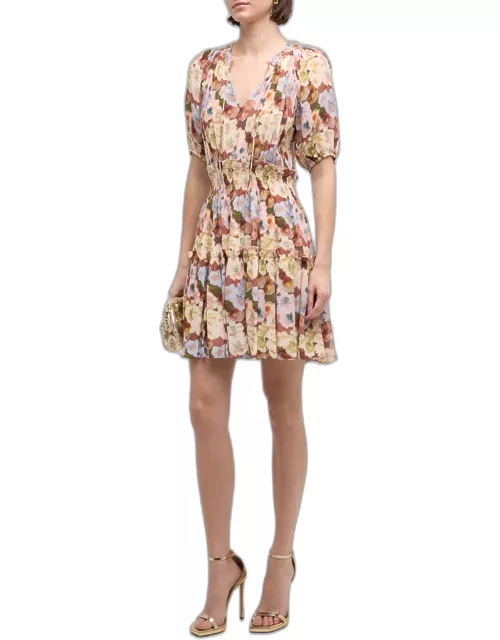 Fiorella Painted Floral Tiered Mini Dres