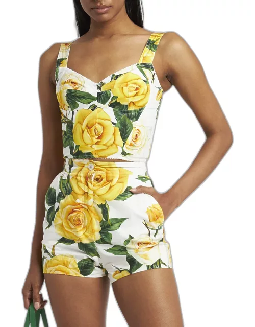 Yellow Rose Floral Cropped Bustier Top