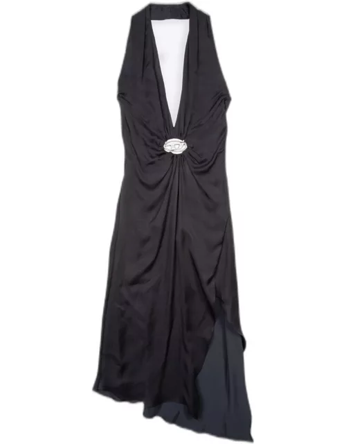 Diesel D-stant-n1 Black satin midi draped dress with Oval D - D Stant