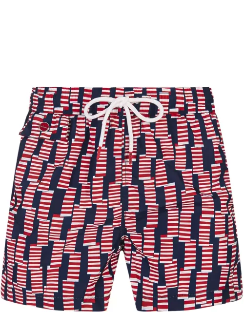 Kiton Swim Shorts With Red Windsock Pattern