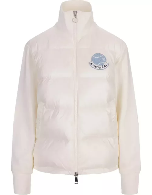 Moncler White Cardigan With Zip And Logo Patch