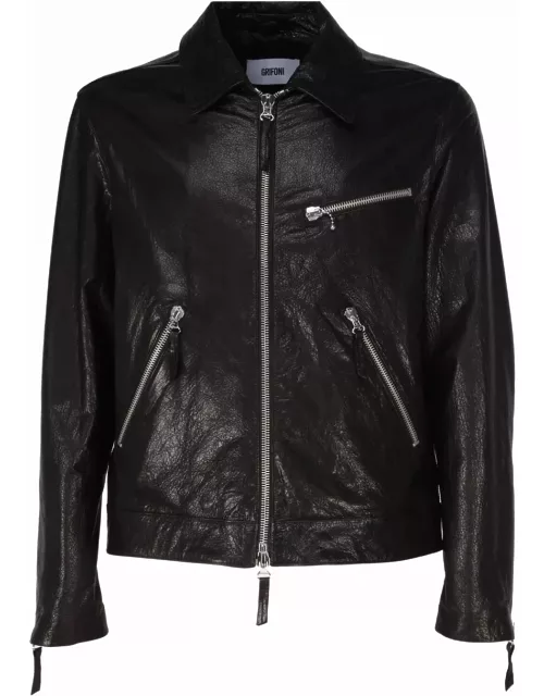Mauro Grifoni Down Jacket Biker In Leather