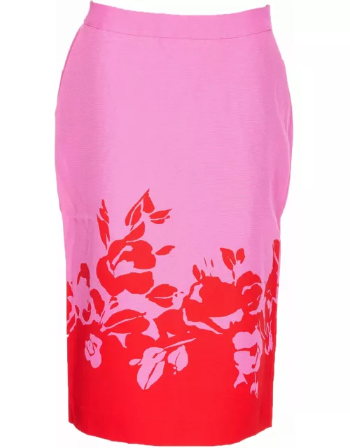 Essentiel Antwerp Pink And Red Floral Print Midi Skirt