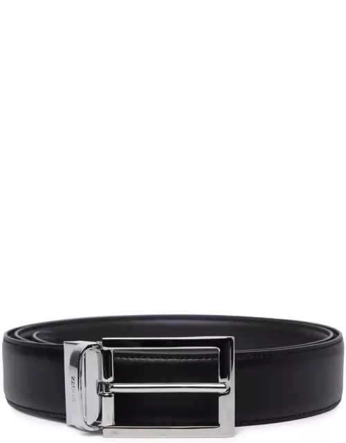 Zegna Reversible Black Leather Belt