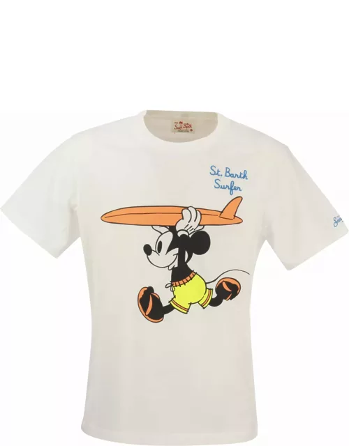 MC2 Saint Barth Cotton T-shirt With Mickey M. Surfer Print