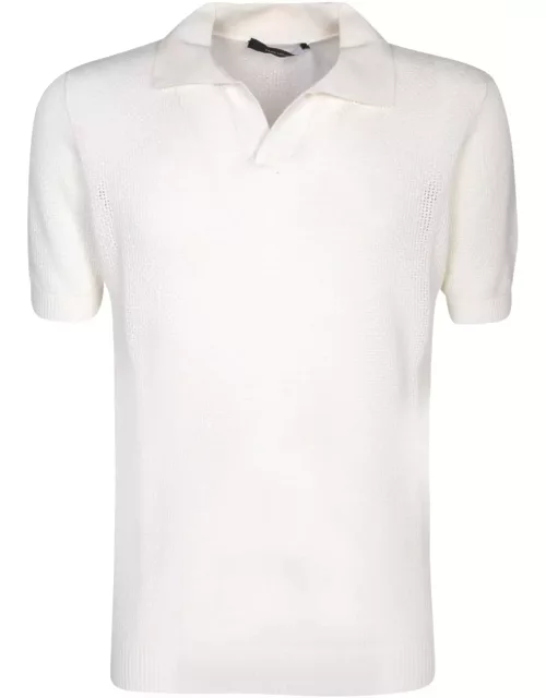 Tagliatore Crochet White Polo Shirt