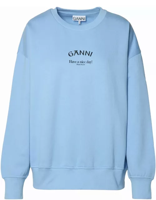 Ganni Light Blue Organic Cotton Sweatshirt