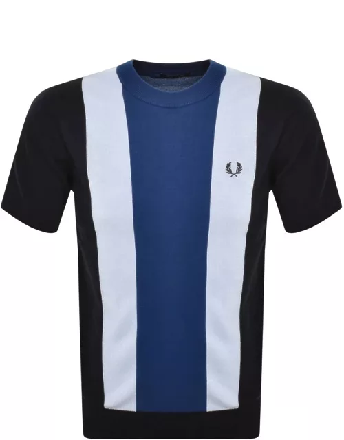 Fred Perry Stripe Fine Knit T Shirt Navy