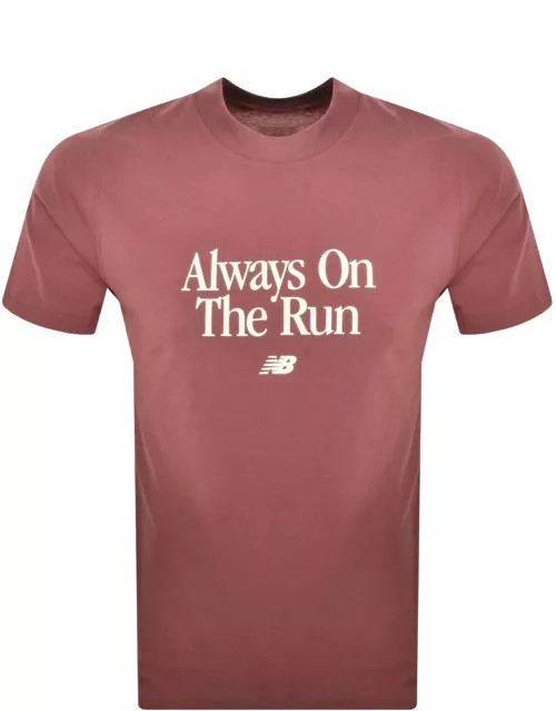 New Balance Run Slogan T Shirt Burgundy