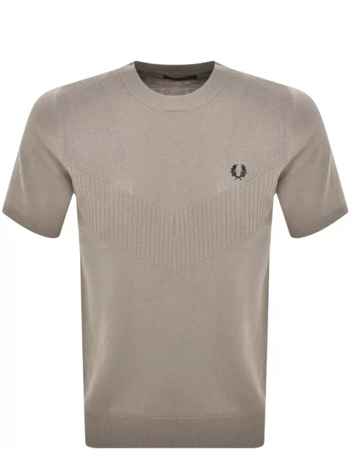 Fred Perry Pointelle Detail Knitted T Shirt Grey