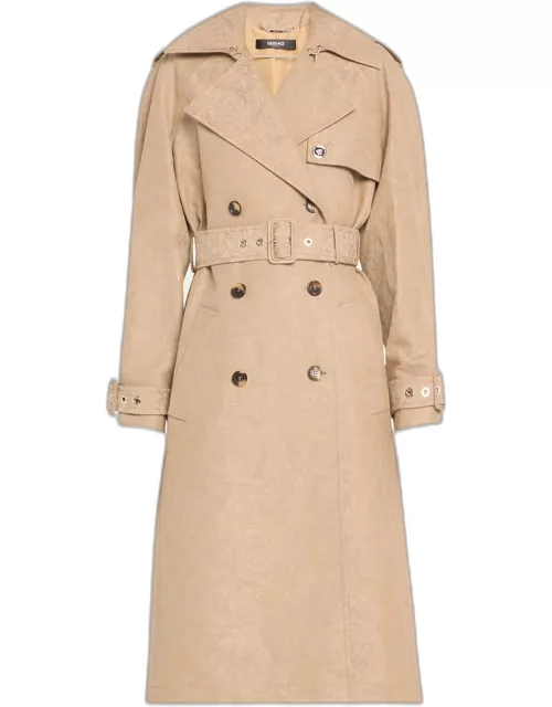 Barocco Jacquard Double-Breasted Belted Trench Coat