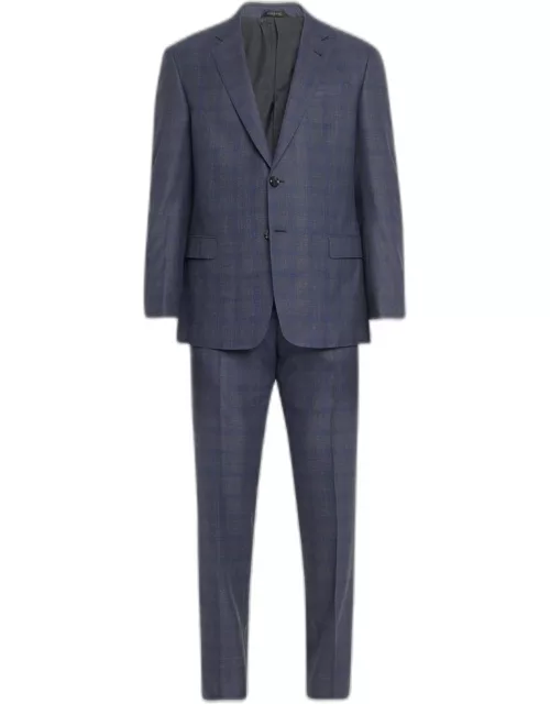 Men's Wool-Silk Shadow Plaid Suit