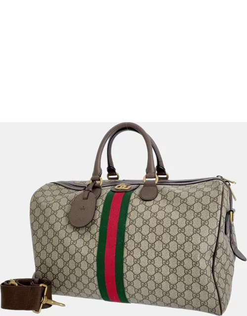 Gucci Beige GG Canvas GG Supreme Travel Boston Bag