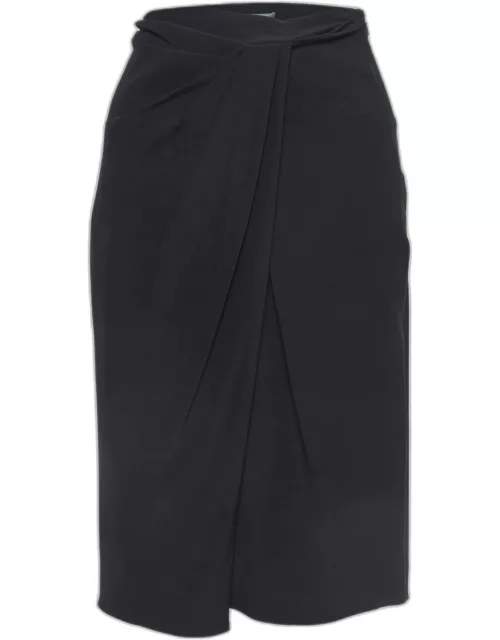 Alberta Ferretti Black Silk Draped Detail Pencil Skirt