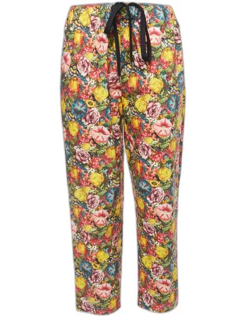 Marni Multicolor Floral Print Cotton Straight Leg Trousers