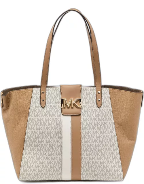 Michael Kors Vanilla/Tan Siganture Coated Canvas and Leather Karlie Tote