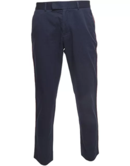 Gucci Navy Blue Side Stripe Gabardine Regular Fit Trousers