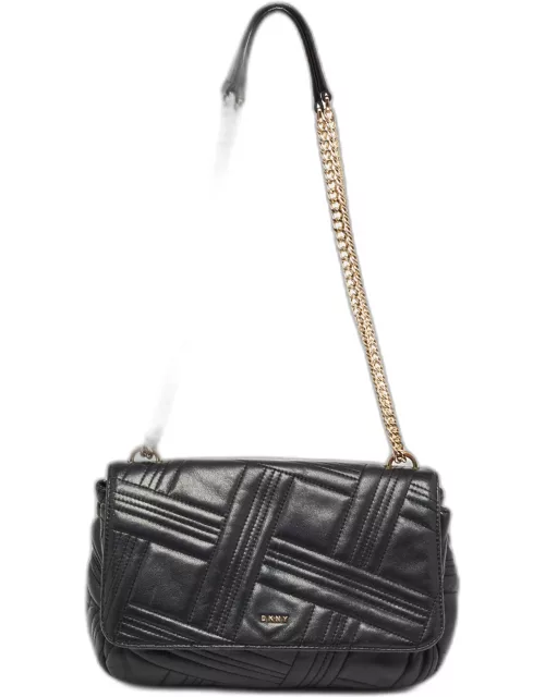 DKNY Black Quilted Leather Flap Shoulder Bag
