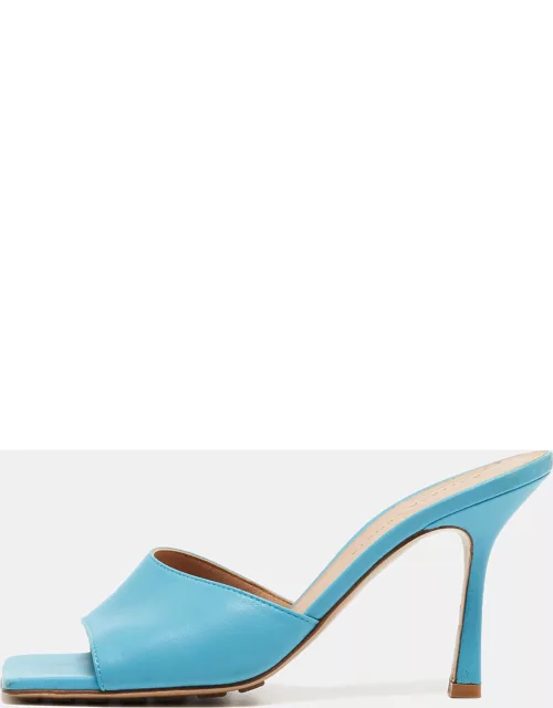 Bottega Veneta Blue Leather Stretch Open Toe Slide Sandal