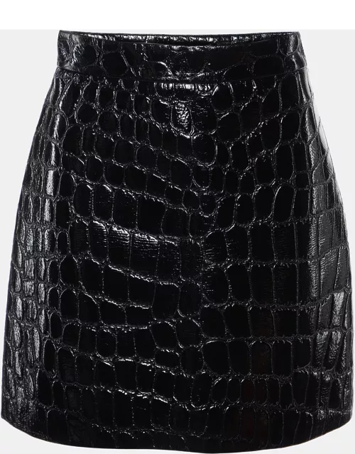 Miu Miu Black Crocodile Embossed Ciré Mini Skirt