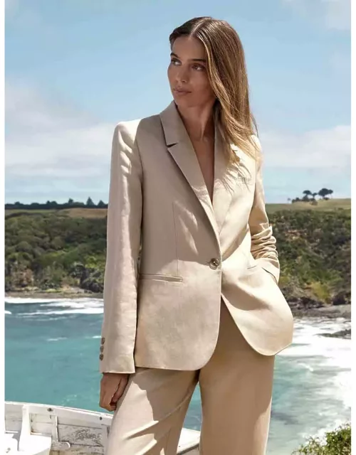 Forever New Women's Lucy Single-Breasted Blazer Jacket in Sand Dune Suit