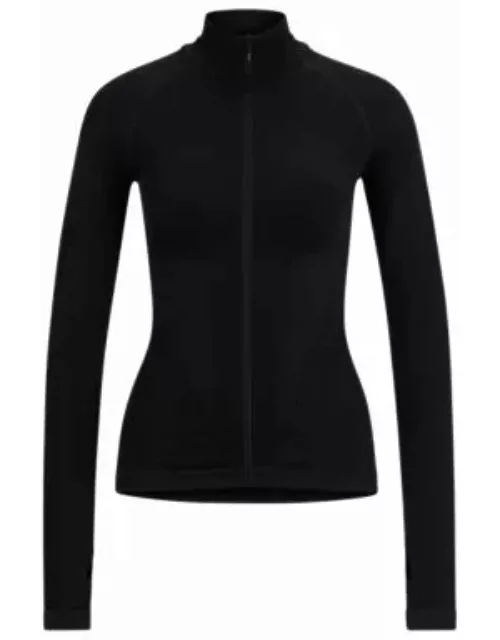 NAOMI x BOSS zip-up top in stretch jersey- Black Women's Casual Top
