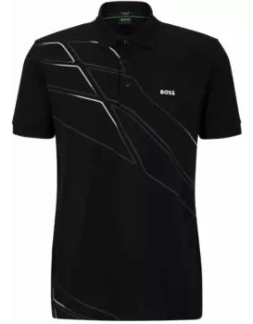 Active-stretch polo shirt with seasonal artwork- Black Men's Polo Shirt