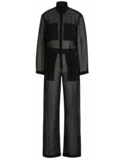 NAOMI x BOSS relaxed-fit jumpsuit in sheer organza- Black Women's Business Dresse