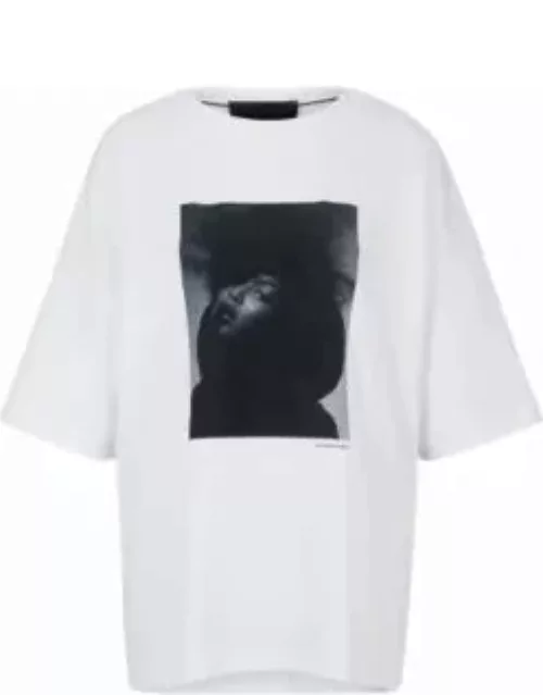 NAOMI x BOSS interlock-cotton T-shirt with dropped shoulders- White Women's Casual Top