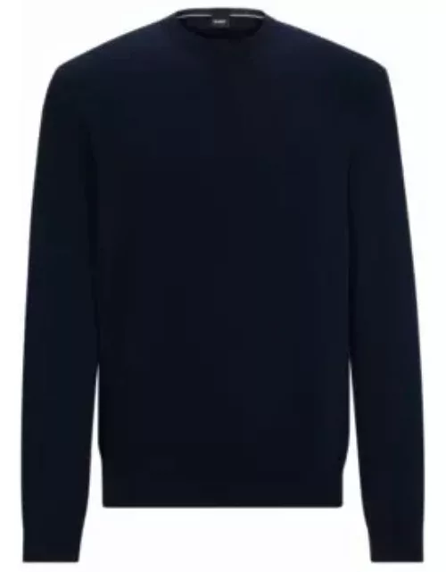 Regular-fit sweater in 100% cotton with ribbed cuffs- Dark Blue Men's Sweater