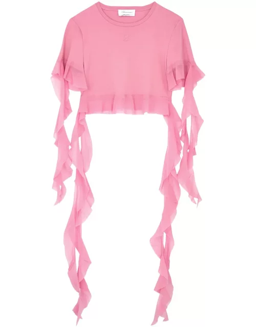 Blumarine Ruffled Cropped Cotton T-shirt - Pink - M (UK12 / M)