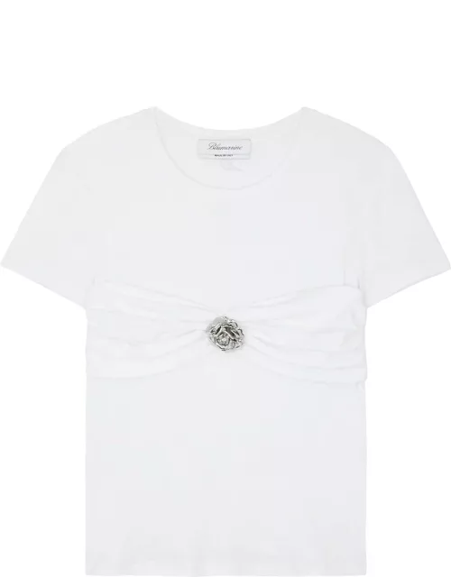 Blumarine Rose-appliquéd Cotton T-shirt - White - L (UK14 / L)