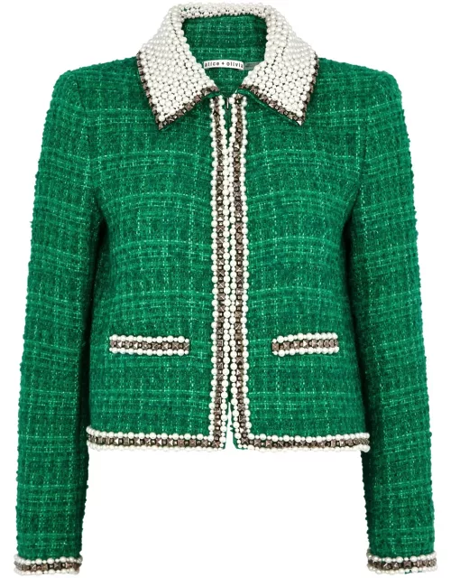 Alice + Olivia Kidman Embellished Tweed Jacket - Green - M (UK12 / M)