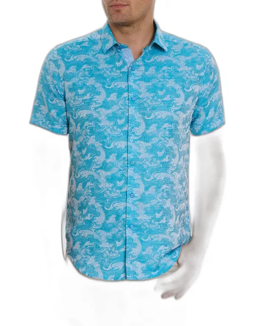 Men's Poseidon Linen-Cotton Short-Sleeve Shirt