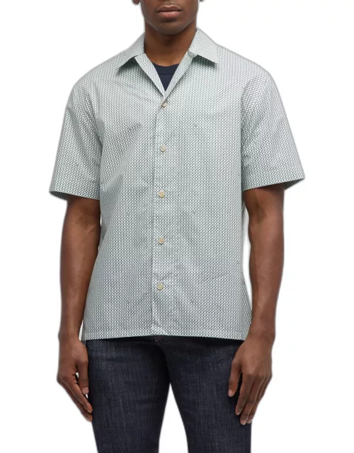 Men's Cotton Geometric-Print Camp Shirt