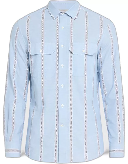 Men's Stripe Casual Button-Down Shirt with Pocket