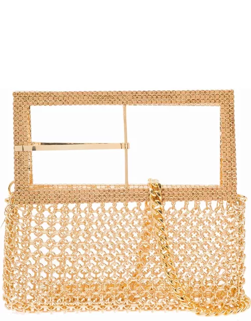 Silvia Gnecchi downtown Bag Gold-colored Shoulder Bag With Maxi Buckle In Metal Mesh Woman