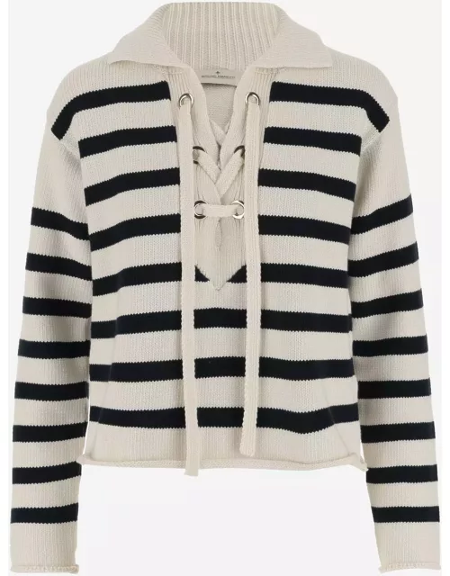 Bruno Manetti Cotton Blend Sweater With Striped Pattern
