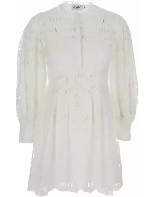 Charo Ruiz White Sangallo Lace Short franca Dress In Cotton Blend Woman