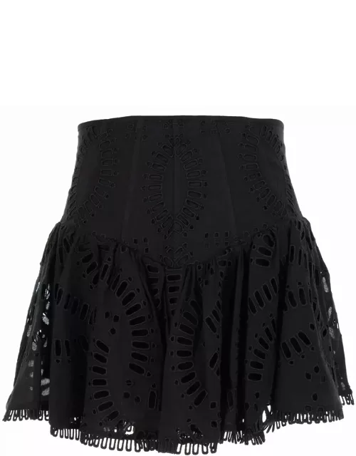Charo Ruiz Black High Waisted favik Miniskirt With Embroidery In Cotton Blend Woman