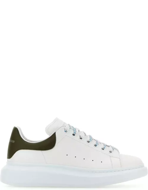 Alexander McQueen White Leather Sneakers With Army Green Leather Hee