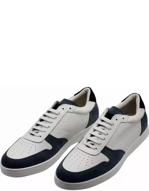 Barba Napoli Sneakers In Soft And Fine Leather With Contrasting Color Suede Details With Lace Closure And Suede Back
