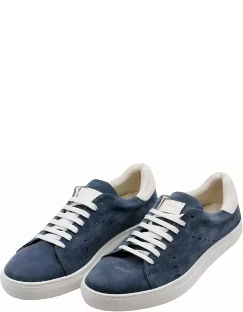 Barba Napoli Sneakers In Soft And Fine Perforated Suede With Lace Closure And Leather Rear Part