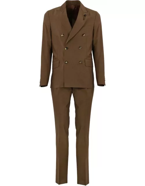 Lardini Double-breasted Suit In Wool And Cotton