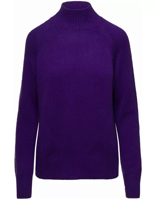 Allude Violet Mockneck Sweater With Ribbed Trim In Cashmere Woman