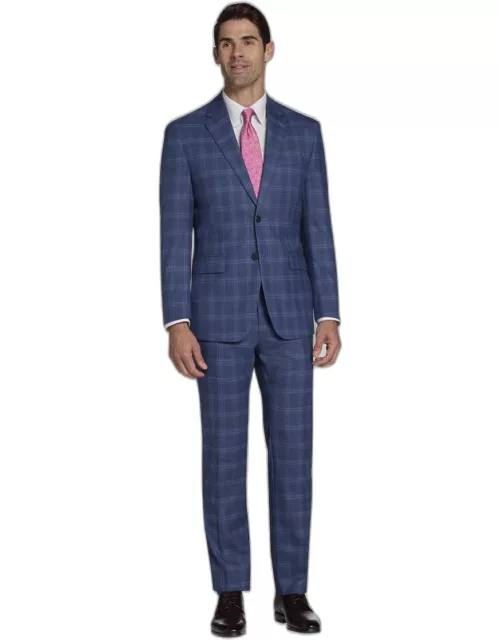 JoS. A. Bank Men's Tailored Fit Windowpane Suit, Blue, 42 Regular