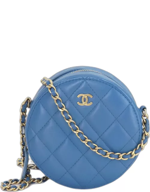 Chanel Leather Blue Round Mini Classic Chain Shoulder Bag