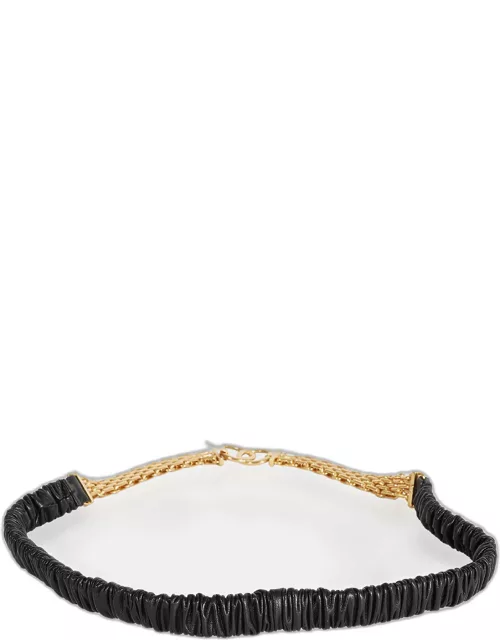Chanel Black Elastic Lambskin & Gold Chain CC Belt