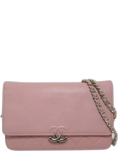 Chanel Pink Box Quilted Leather Wallet on Chain