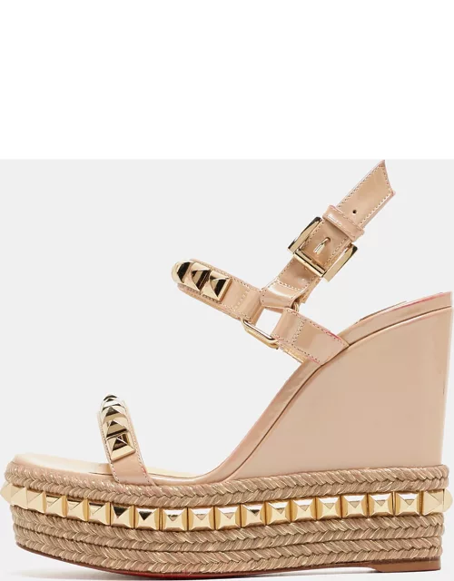 Christian Louboutin Beige Patent Leather Pyraclou Wedge Sandal